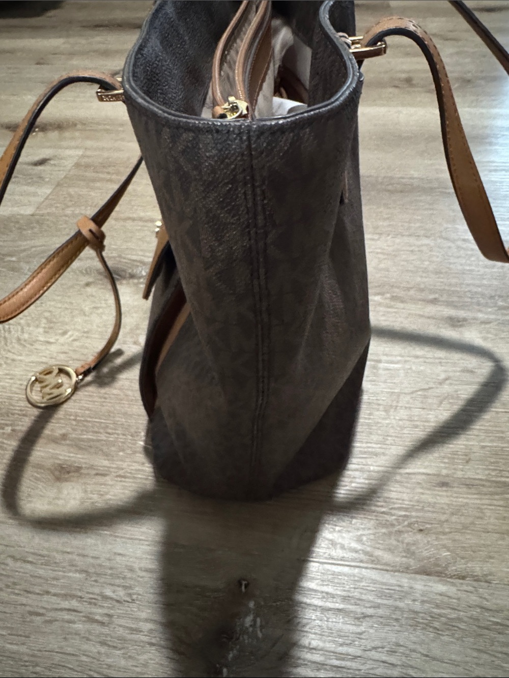 Michael Kors Brown and Tan MK Logo Tote - Picture 4 of 6